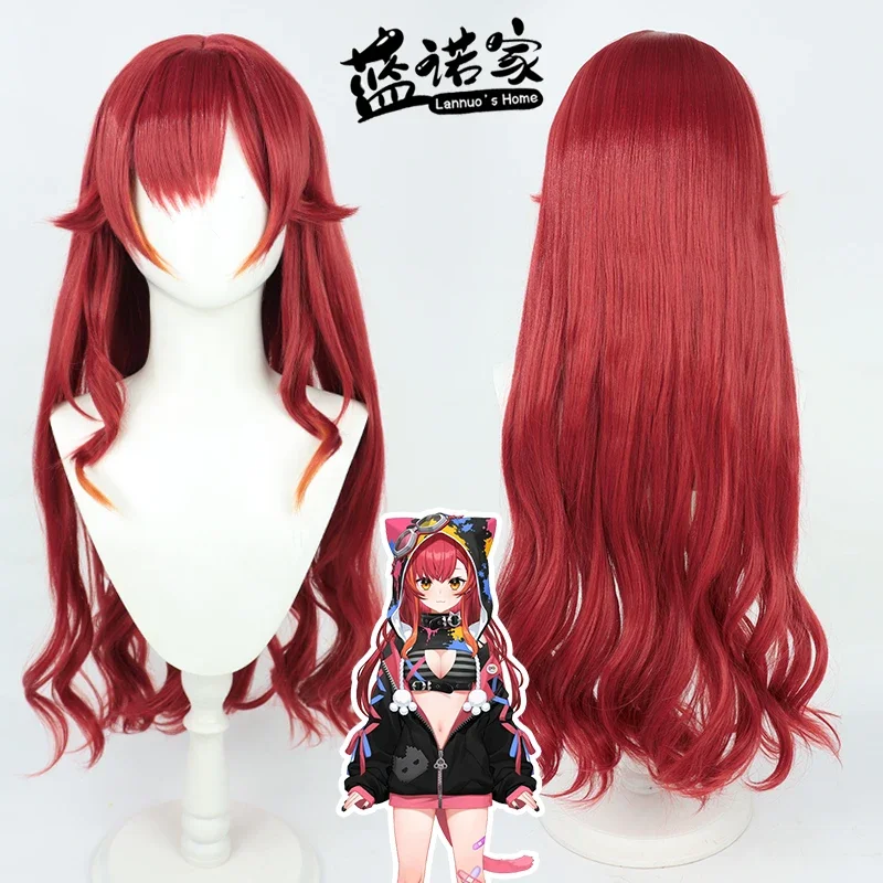 Synthetic Hair Nekota Tsuna Cosplay Wigs Virtual YouTuber Nekota Tsuna 90cm Long Red Mixed Orange Cos Wig Heat Resistant
