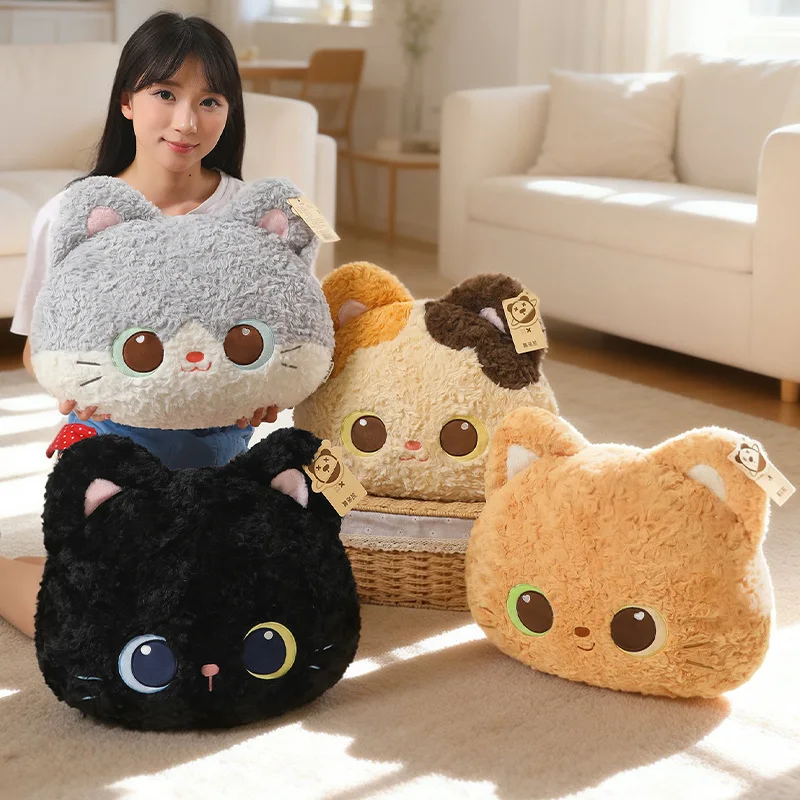 Cat Throw Pillow Adorable Kitten Head Plush Toys Hugging Pillow Sofa Cushion For Sleeping Waist Support Home Room Decor