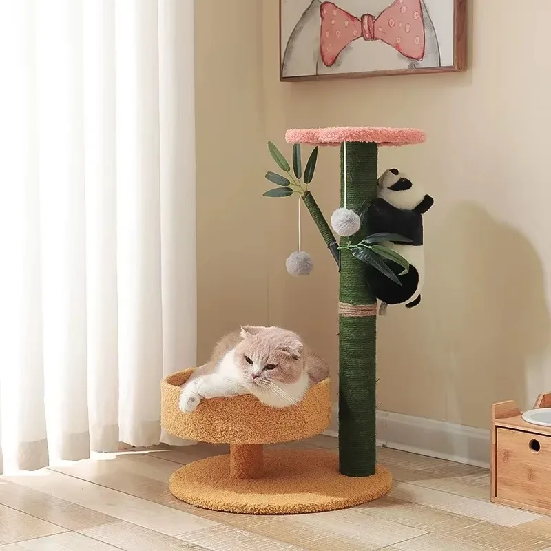 Cat Climbing Frame Sisal Comforts Grinding Claw Nest Wooden Climbing Frame Cat Jumping Platform Cute Panda Modelling Pet Supplie