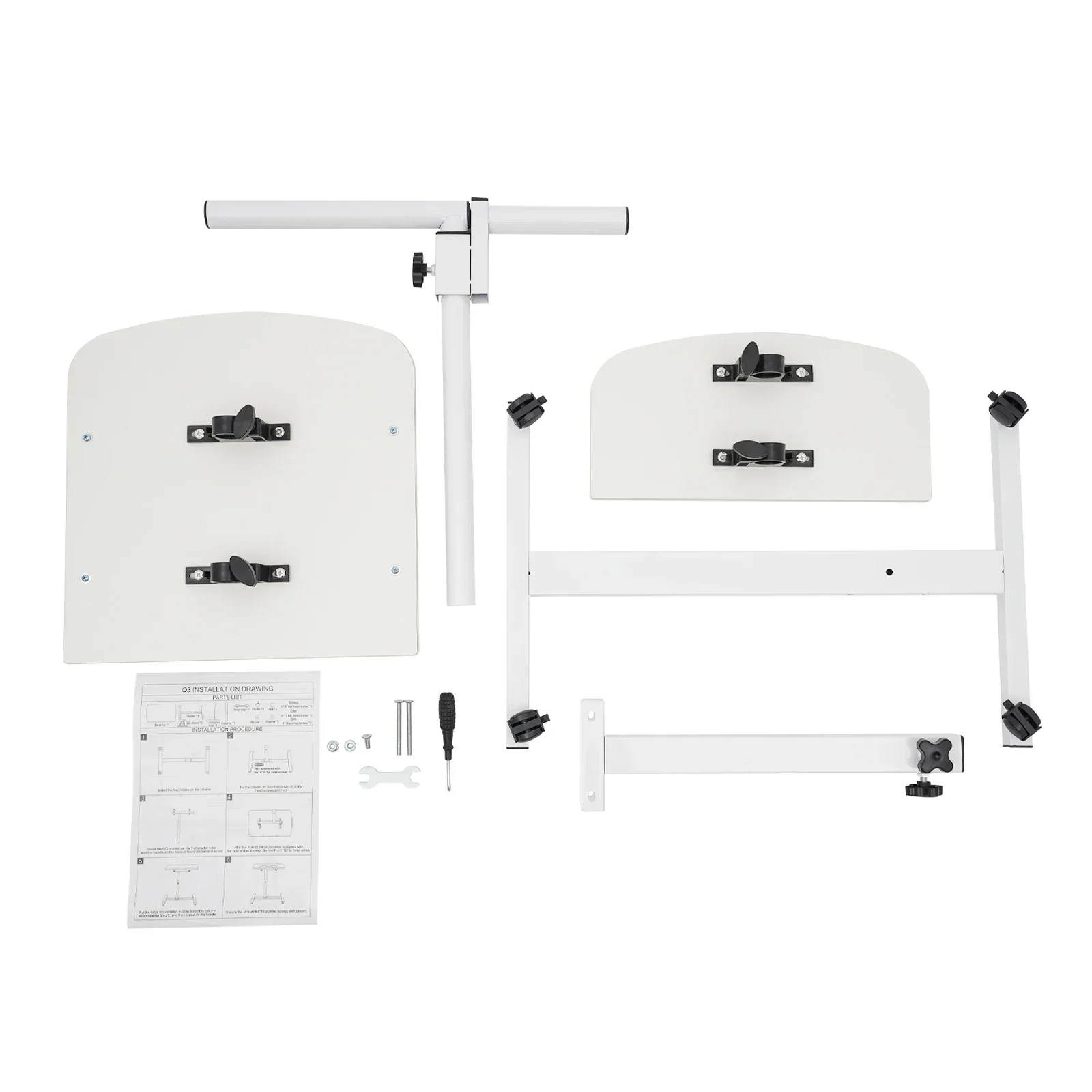 Multifunctional Foldable Black/White Adjustable Rolling Laptop Table Mobile Computer Desk for Home Office with Lockable Wheels