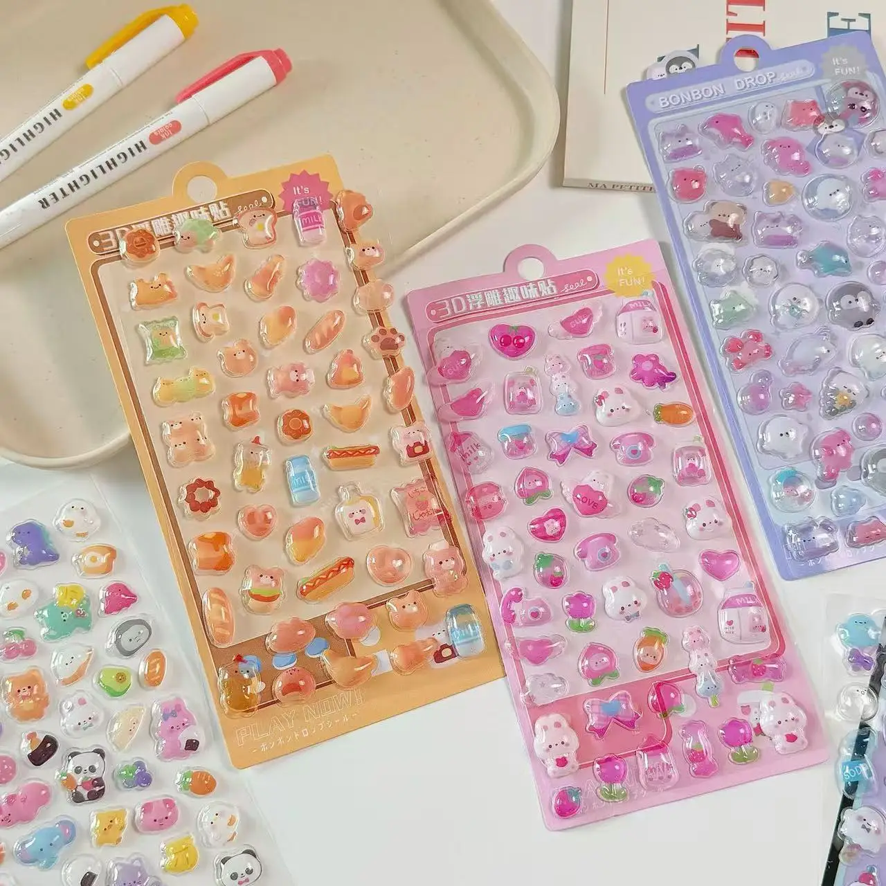 Cartoon-Themed 3D Embossed Diamond Stickers PVC Craft Decals for Scrapbooking & Stationery Decoration DIY