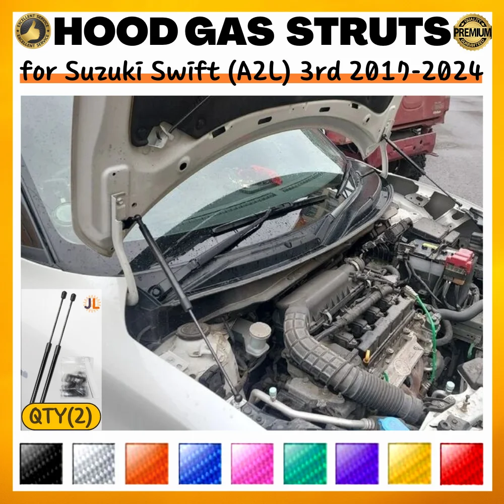 

Qty(2) Hood Struts for Suzuki Swift (A2L) 3rd 2017-2024 Front Bonnet Modify Carbon Fiber Gas Springs Shock Lift Supports Dampers