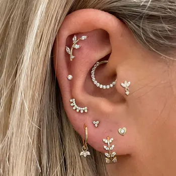 Tragus Daith Helix Kwab Oor Piercing voor Vrouwen Hart Blad Zirkoon Kraakbeen Piercing Oorbel Rvs Mode-sieraden Cadeau