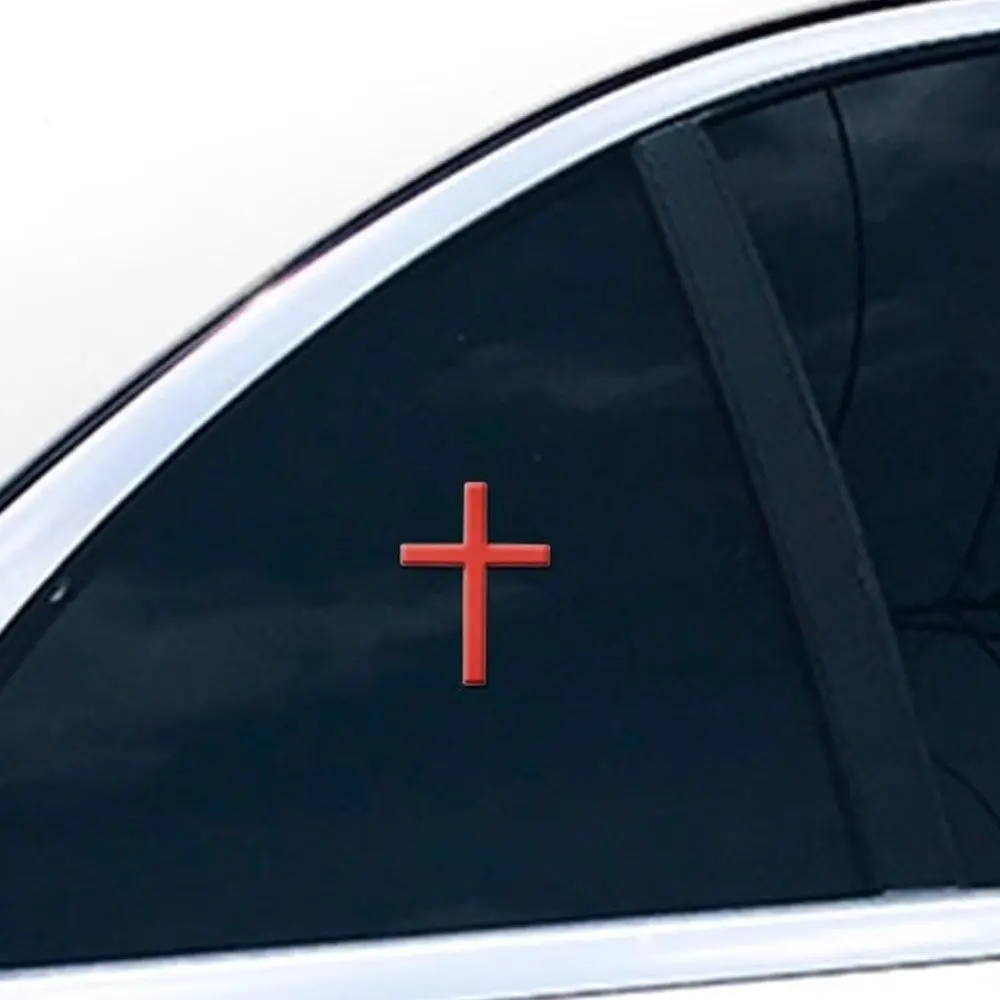 2Pcs 3D Stereo Cross Badge Stickers Cross Design Protection Symbol 3D Metal Cross Car Sticker Metal Material Christian Symbol