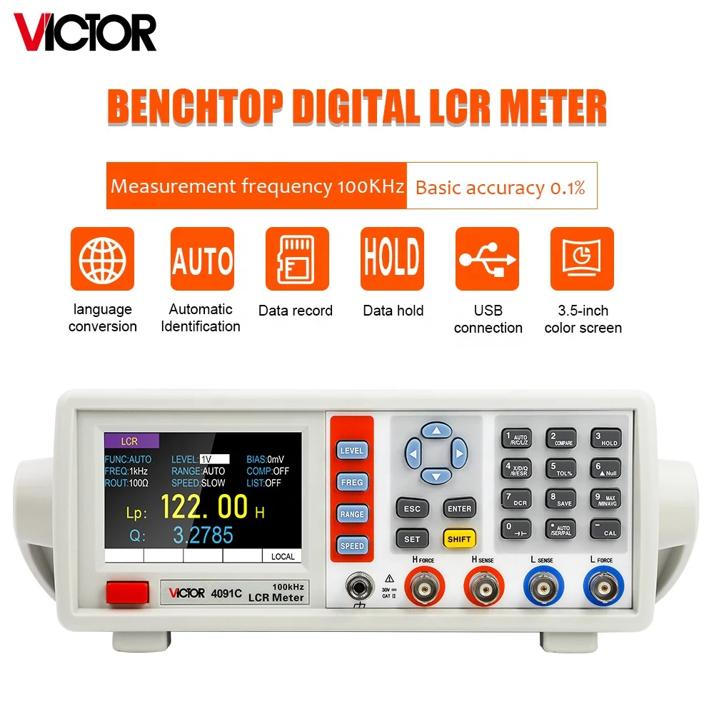 VICTOR 4091C benchtop LCR meter digital 10-100kHz frequency Inductance 9999H Capacitance 99999uF Resistance 99.99Mohm USB RS232