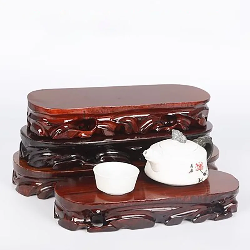 Rectangular Flower Potted Base, Solid Wood, Handcrafted Ornaments, Strange Stones, Mount Taishan Stone, Landscape Shelf Base