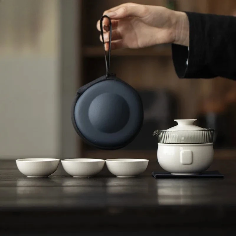 

Дорожный чайный набор Grass Ash Blessing Jar, японский, 1 чайник, 3 чашки, органайзер для заваривания чая, портативный, для использования на открытом воздухе, с сумкой-переноской, набор для рукоделия