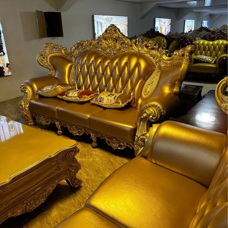 European Furniture Factory Oak Leather Material European Sofa Stock Showroom Sample Special Treatment