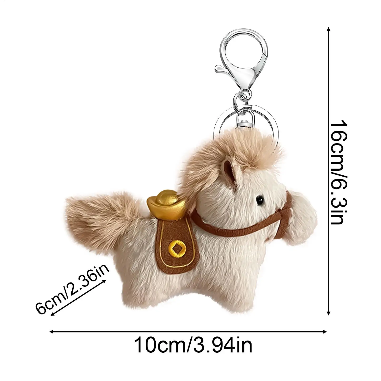 Porte-clés mignon 4 pouces, pendentif Souvenir, Animal mignon, porte-monnaie, mascotte de l'année du cheval, porte-clés du zodiaque chinois pour sac à dos