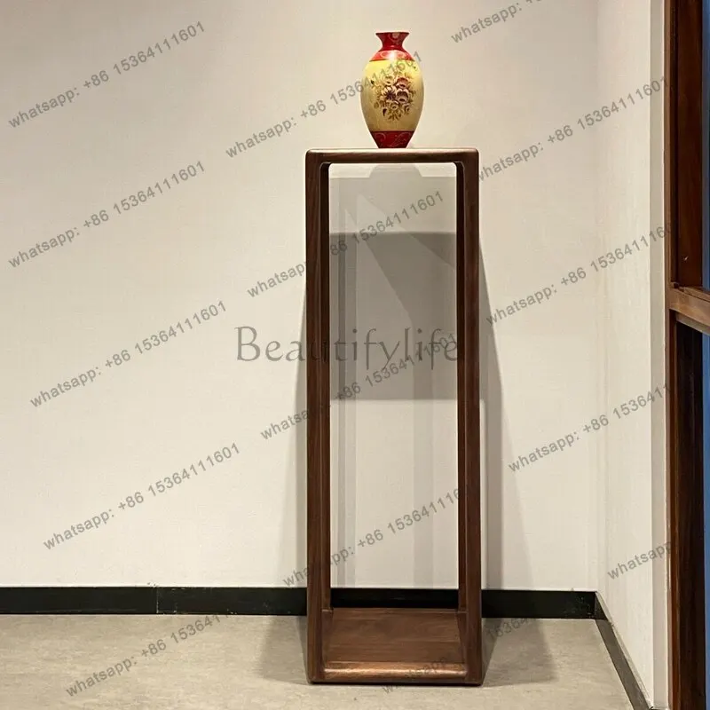 YJ New Chinese North American black walnut flower stand decorative frame, Zen tea room flower table solid wood