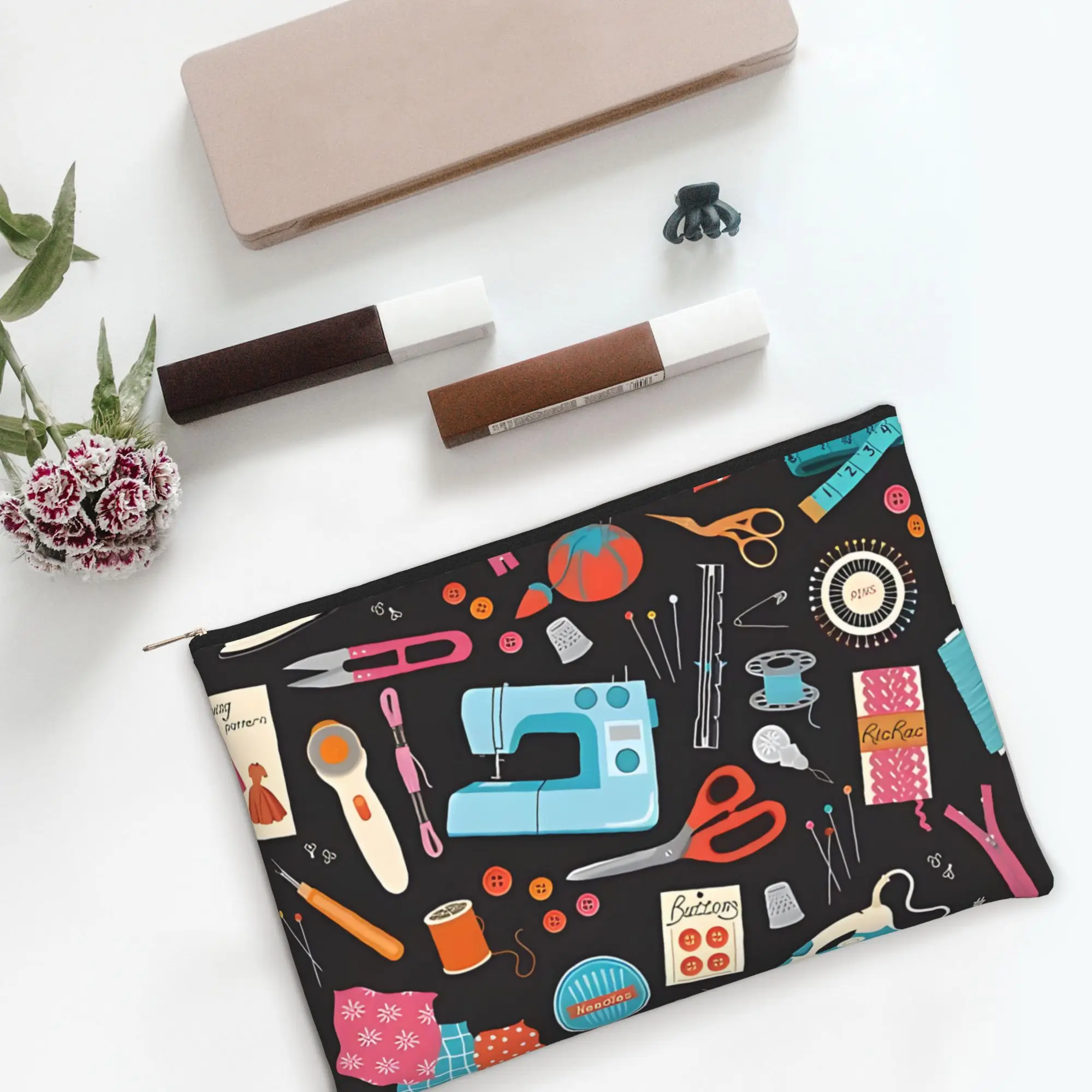 Lightweight Cute pouch Sewing Notions Pattern Makeup Bag  Toiletry Bag with Zipper