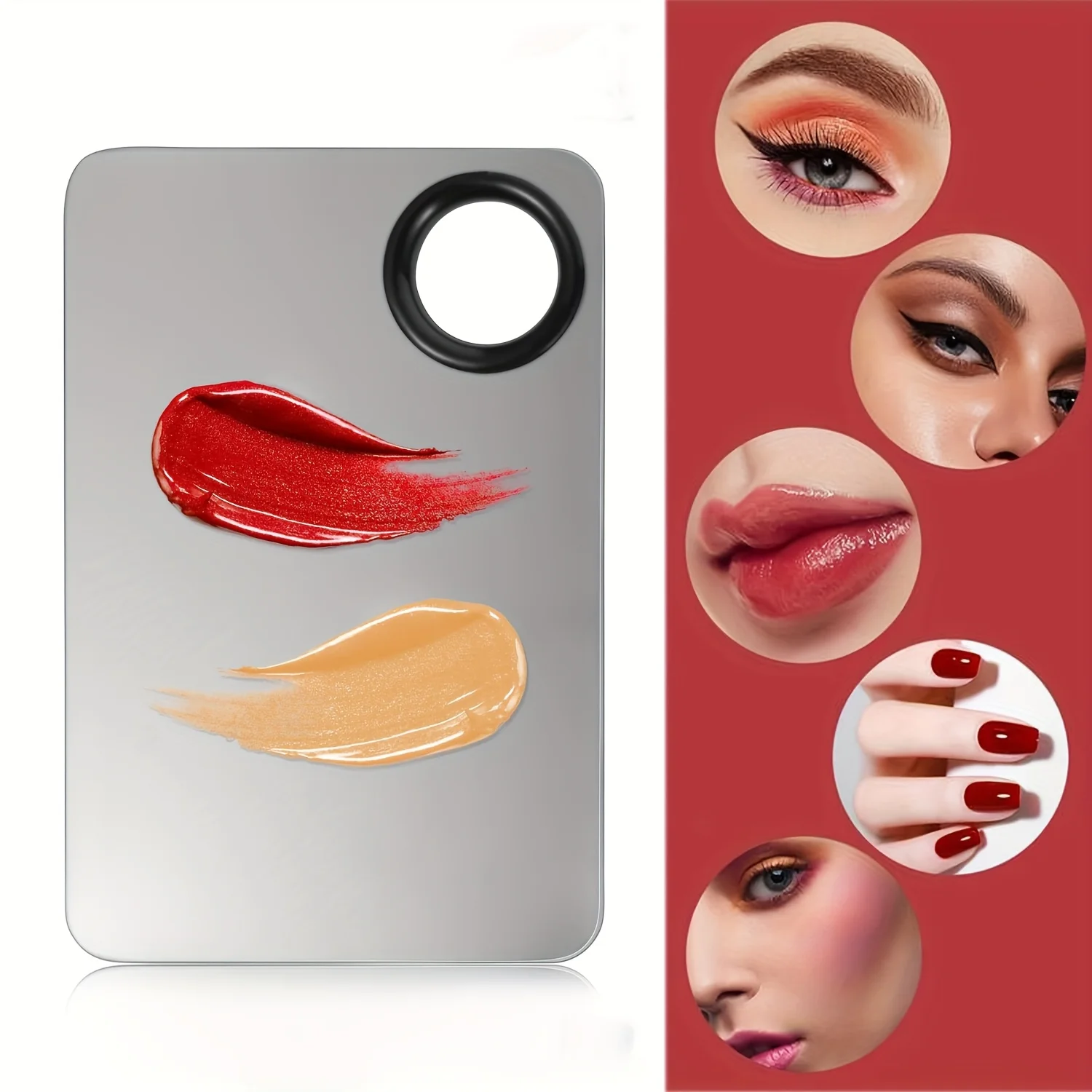 1개 메이크업 파운데이션 스프레더 세트 - 링이 있는 스테인리스 스틸 팔레트 및 브러시 - 파운데이션을 바르고 블렌딩하는 데 완벽합니다