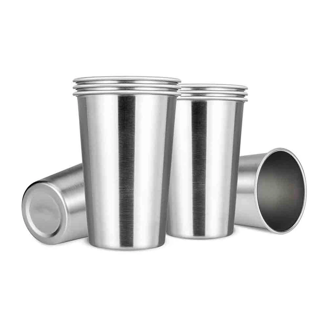 A44Z-Premium Stainless Steel Cups 16 Oz Pint Cup Tumbler (8 Pack) - Stackable Durable Cup