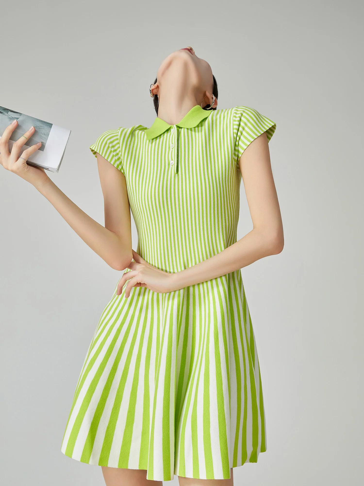 

Dopne een Striped Golf Knitted Dr Women's Spring Summer New Sle ort Sve Tennis Skirt Casual A-Line Dr