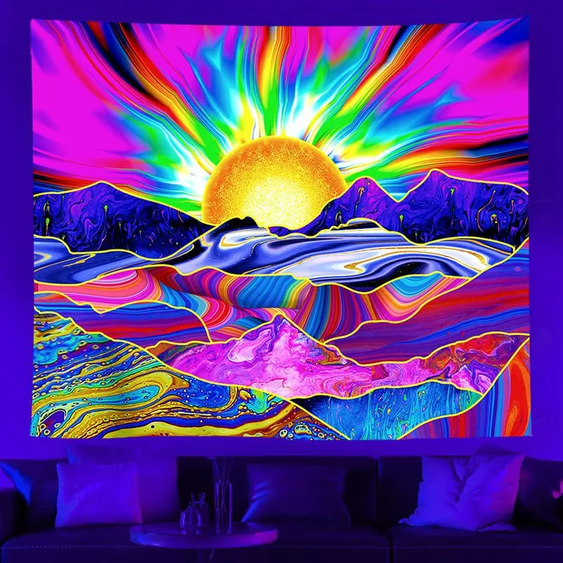 VIKAMA Blacklight Tree of Life Tapestry UV Reactive Neon Psychedelic Forest Sunset Aesthetic Wall Hanging Dorm Room Decor