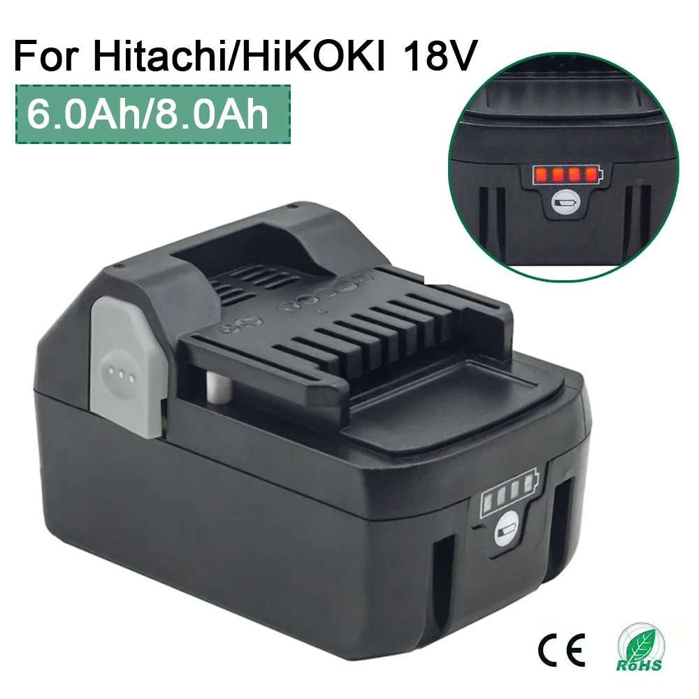 18V 6.0Ah/8.0Ah Li-ion Rechargeable Battery for Hitachi/HiKOKI Cordless Power Tool BSL1850 BSL1860 BSL1840 DS18DSL C18DSL 330139