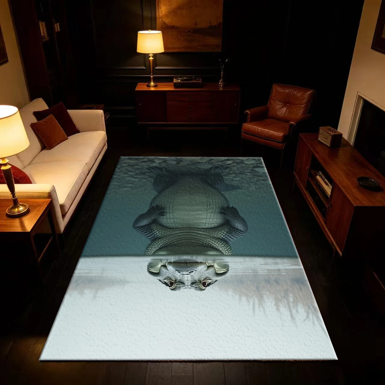 Cute Aquatic Crocodile Animal Art Rug, Realistic Animal Pattern Printed Decorative Rug, Suitable for Home Interior Decoration