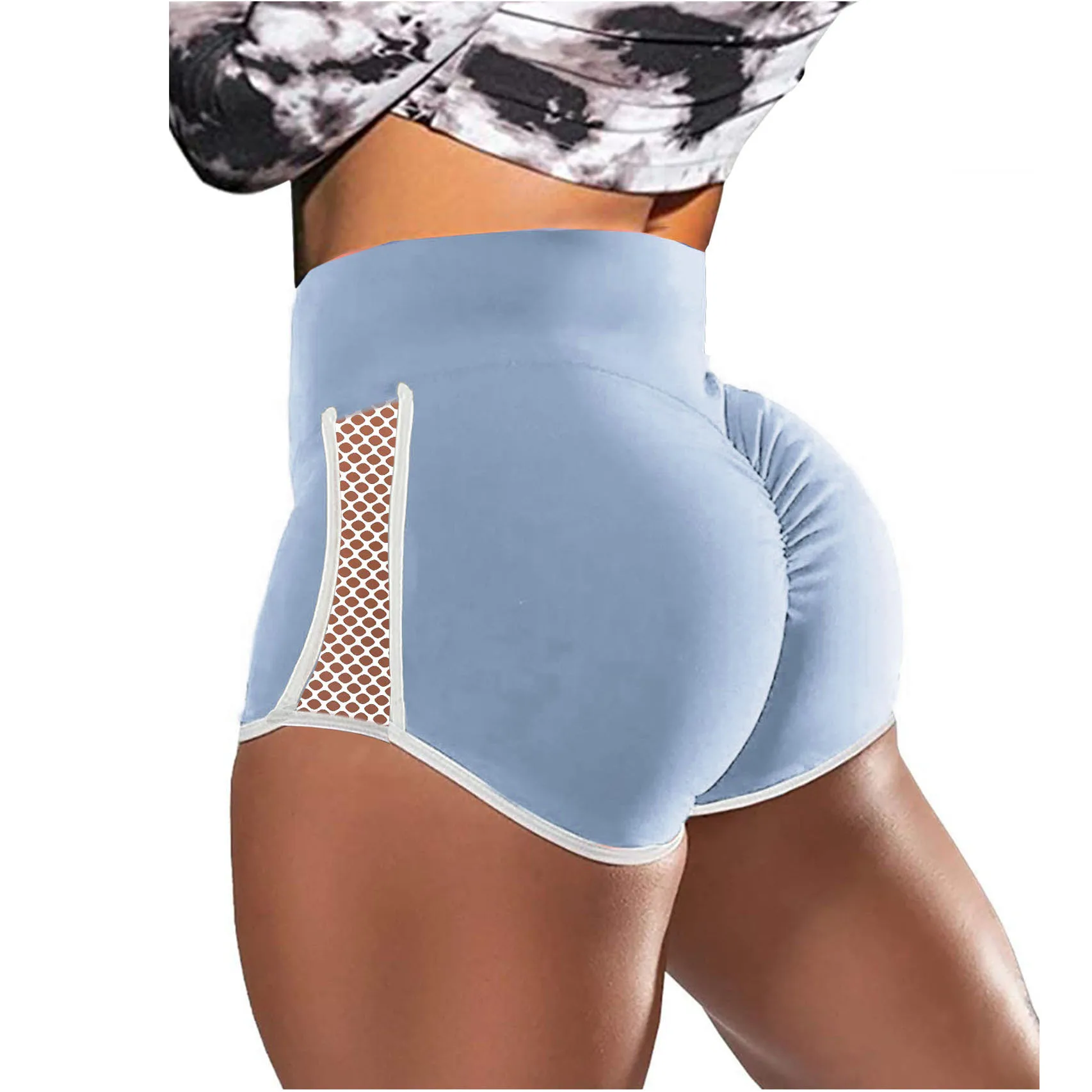 High Waist Side Hollow Out Sport Shorts Women Stitching Stretchy Trousers Plus Size Slim Fit Black Short Pants Run Exercise Yoga