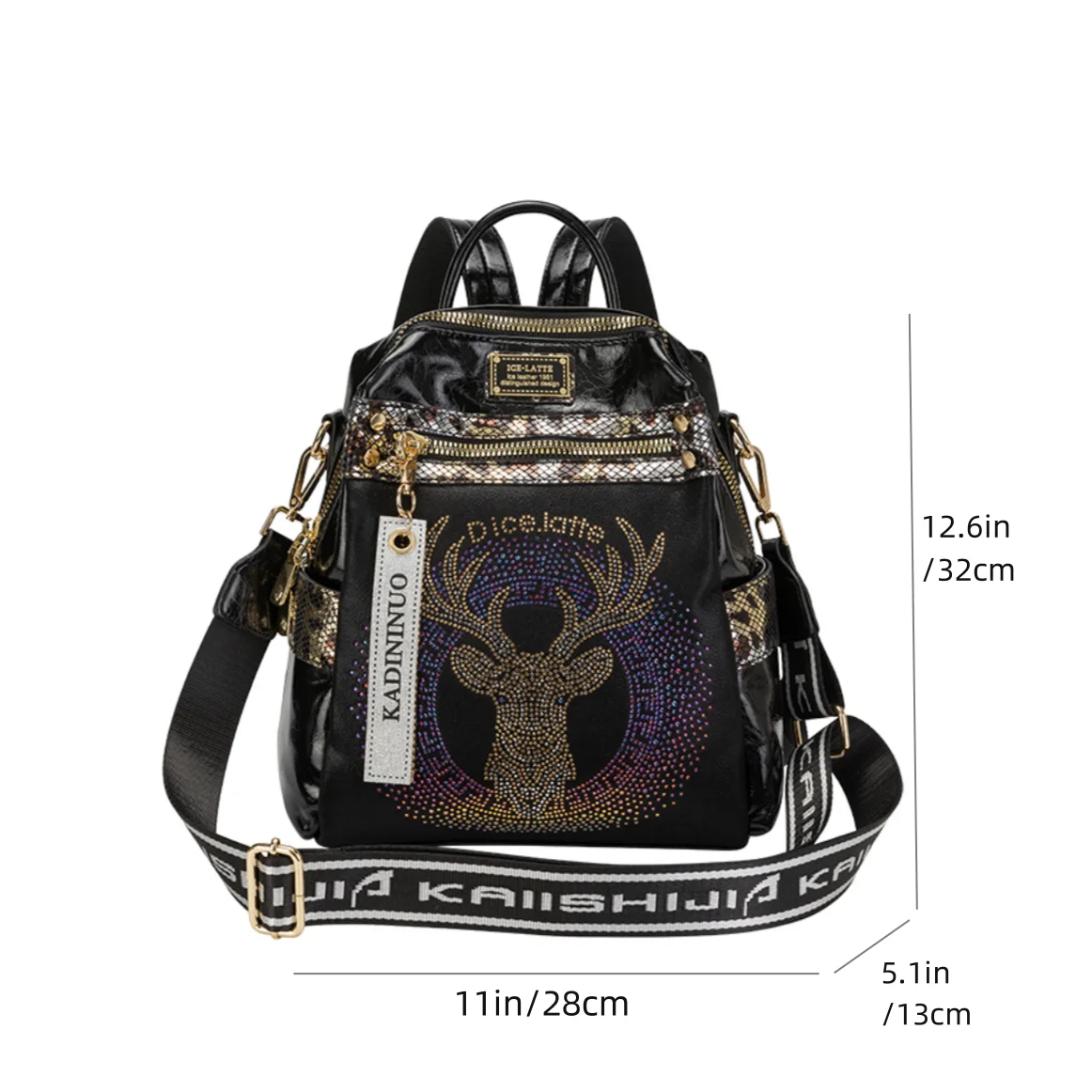 Rhinestone Glitter Large Capacity Backpack - Leopard Print Crossbody Bag，Anti-Theft Travel Bag For Women, Stylish Schoolbag