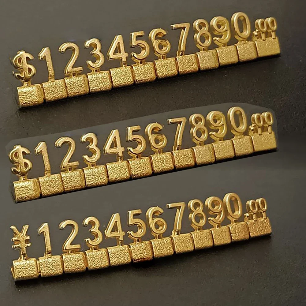 12Pcs/Set Gold 3D Combined Price Tag Adjustable Number Signs Cube Dollar Euro Currency Symbol Jewelry Store Price Display Tags