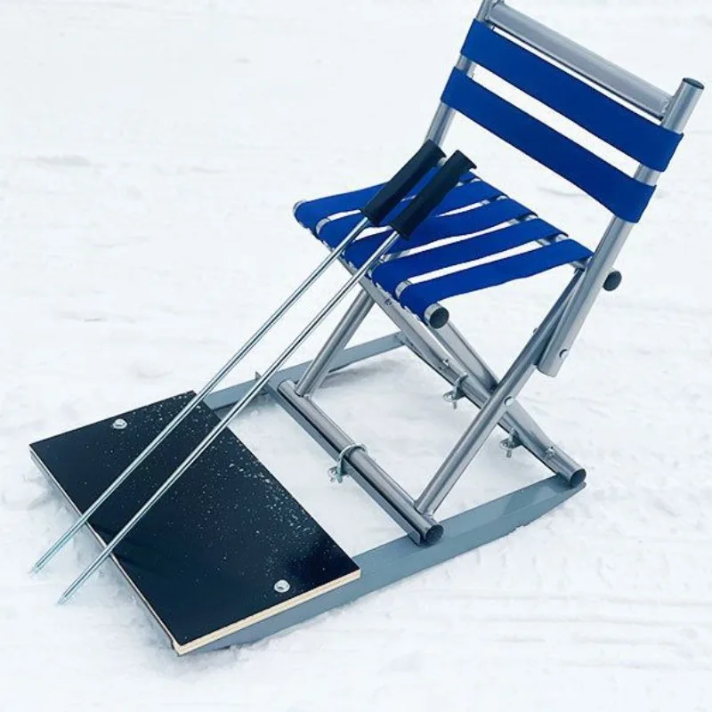 Ice Sled for Adults and Kids,Winter Outdoor,Solid Ice Strap,Backrest Spoon,Ice Pick and Ski Pole,Ice Rink Sliding Tool