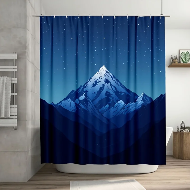 

1pc Minimalist-Style Night Sky & Mountain Shower Curtain, 70.8x70.8 Inch - Durable Polyester, Easy Clean, Perfect for Bathroom,