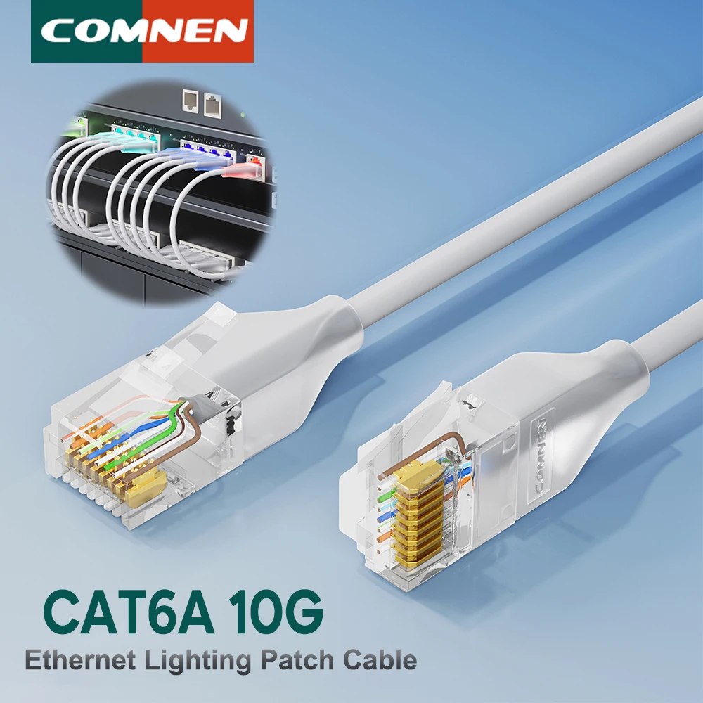 COMNEN Cat6A Ethernet Lighting Patch Cable Flexiable Slim 3.8mm UTP RJ45 POE LAN Cable for Switch Ps5 Router Xbox Computer