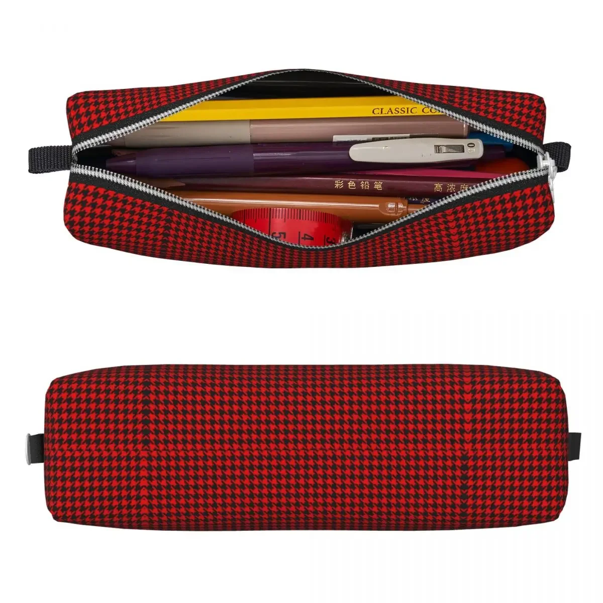 Houndstooth Print Pencil Case Red And Black Girls Boys Aesthetic Pencil Pouch Printed School Pencil Cases Stationery Gift Idea