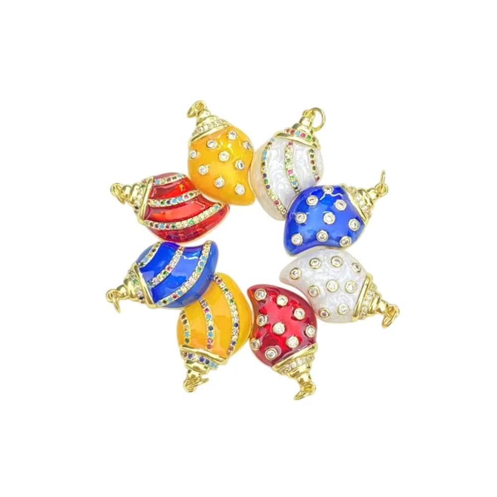 2 Pcs Ocean Shell Conch Pendant Enamel Jewelry for Diy Necklace Earring Making Brass Plated Micro Inlay Pearl Zircon Accessories
