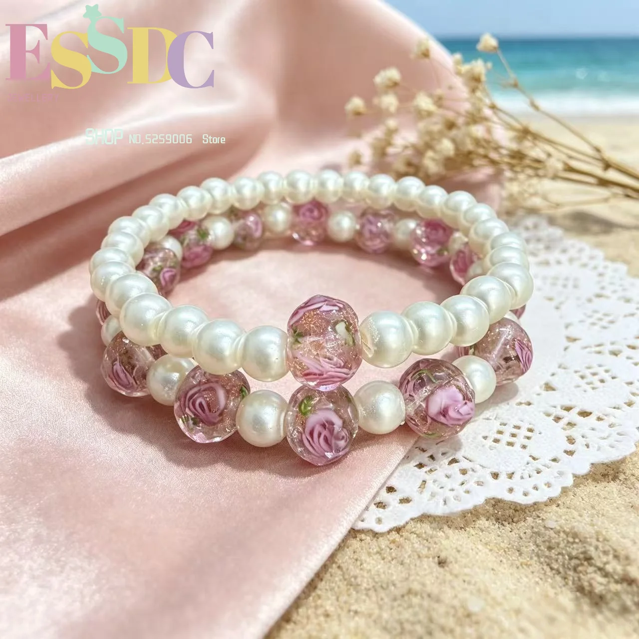 Exquisite Rose Garden Glass Crystal Bracelet Women's Light Luxury Niche Exquisite High-end Pearl Bracelet Hand Accessories