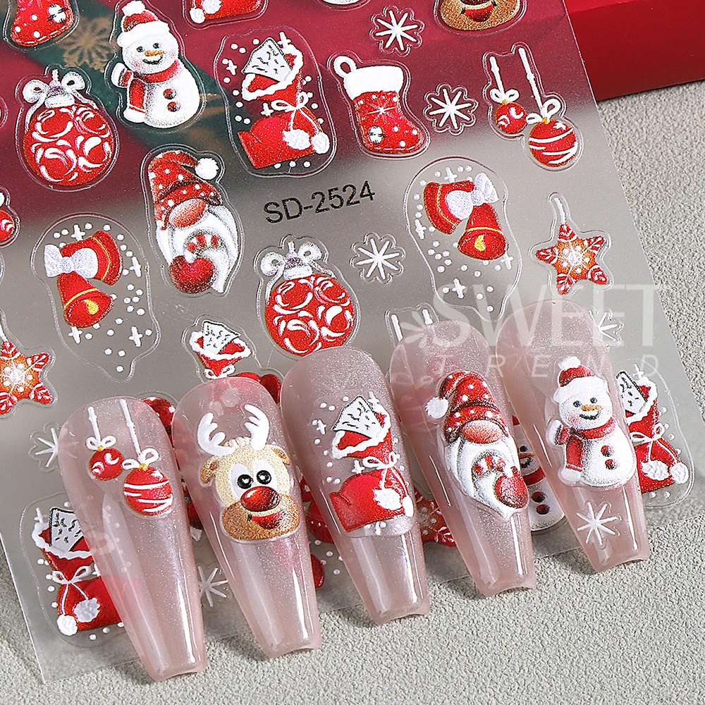 5D Cute Christmas Tree Nail Art Stickers Snowflake Bow Socks Star Design Decals DIY Self-Adhesive Stickers Manicure Decoration