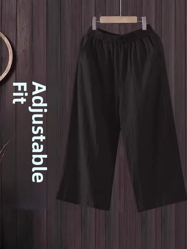 الصيف العصرية المرأة القطن الكتان واسعة الساق سراويل تقليدية عالية الخصر مرونة الخصر سبعة أقدام السراويل الكورية Sle تخفيف الرياح #4