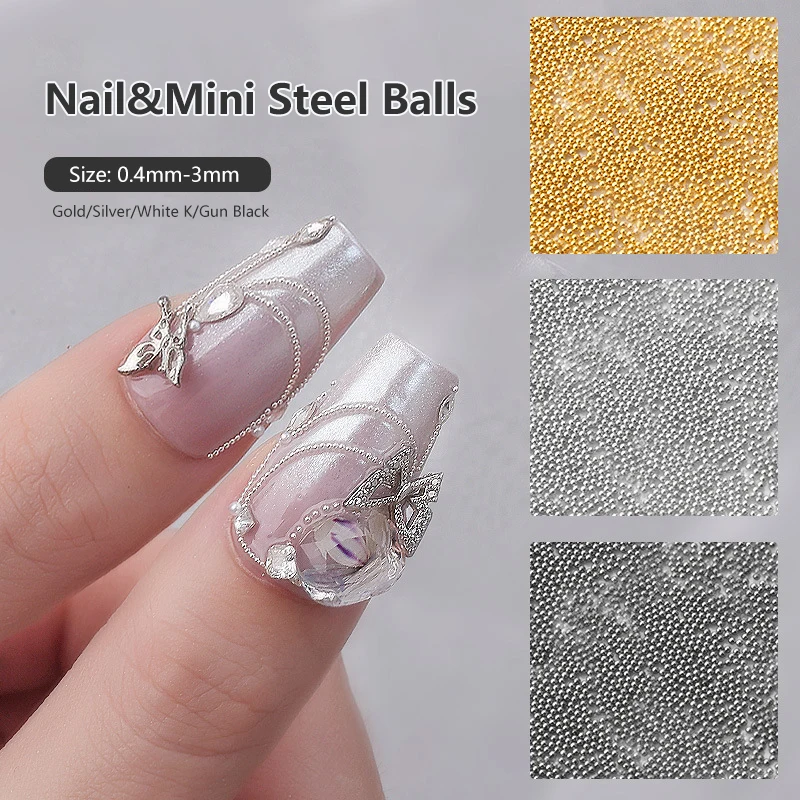 1 Zak 0.5-3.0Mm Nail Art Kaviaar Kraal Strass Voor Micro Stalen Bal 3d Decoraties Uv Gel Acryl Tips