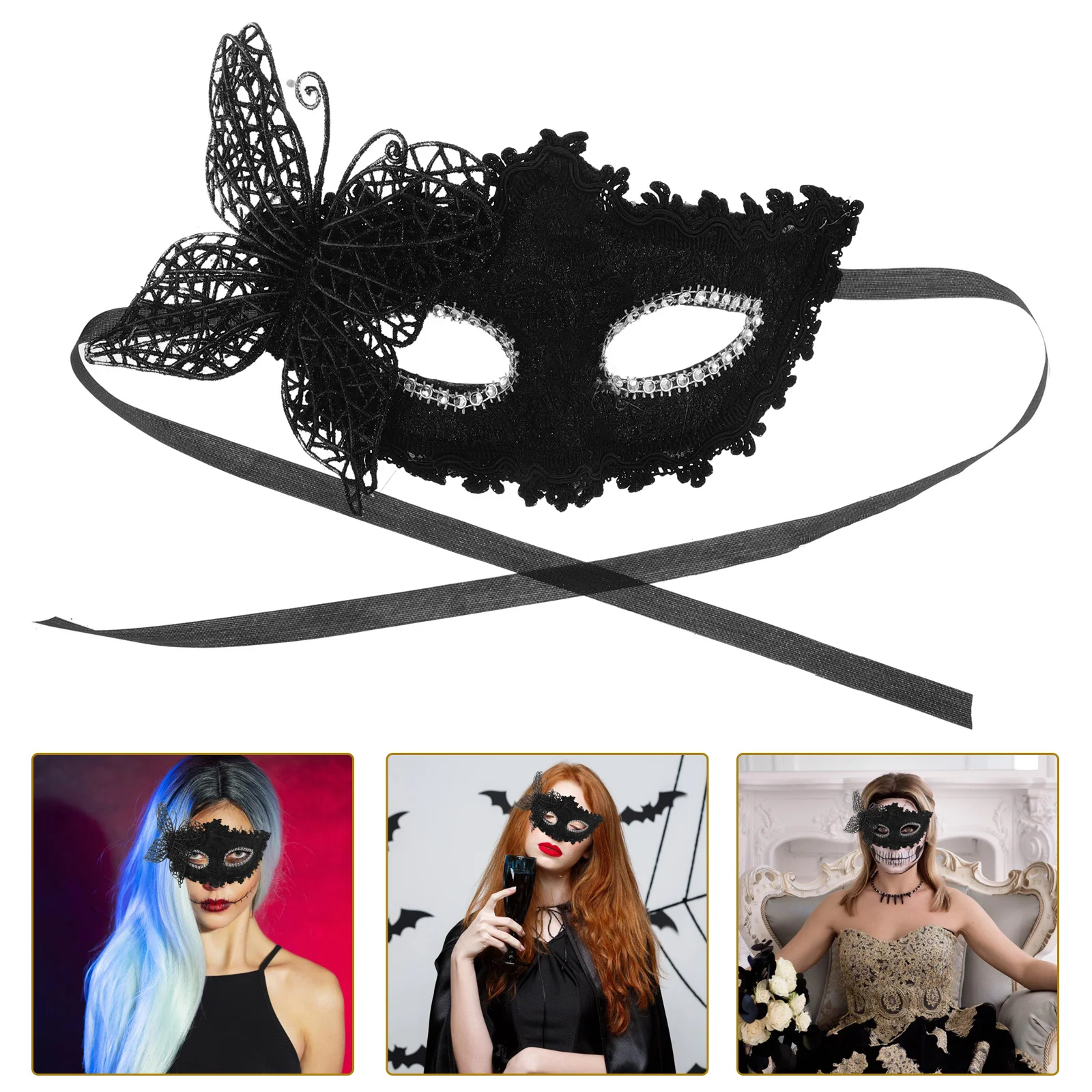 

Маскарадная маска на половину лица, пластиковая тканевая маска, удобная резинка, подходит для Хэллоуина, косплея, венецианская маска с бабочкой