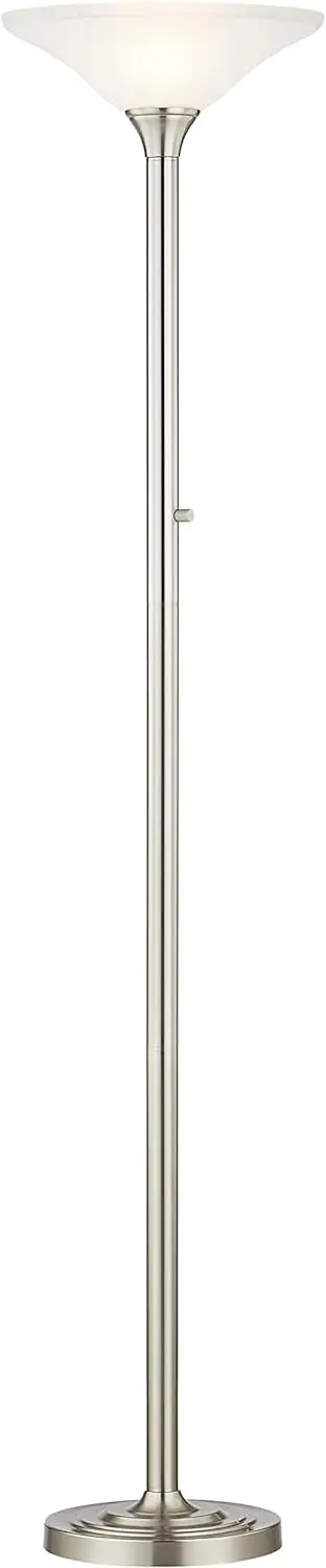 Classic Coordinates, 150W 71-Inch Led Torchiere Floor Lamp With Hammered Glass Shades, Brushed Steel Finish, Dimmable