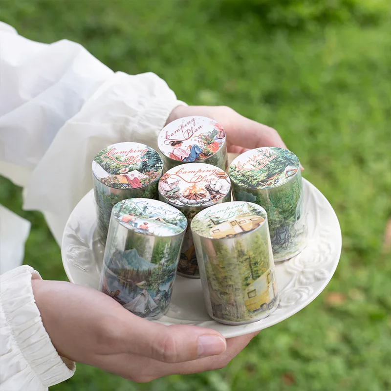 1Roll/3RoII 6Style PET Seamless Tape for Decoration Camping Plan Collection Featuring Camping Scenery Designs