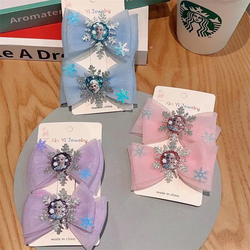 Disney girls hair clip dolls Hair accessories children hair pin Bow tie ribbon Frozen Elsa doll accessories gifts For Children‘s