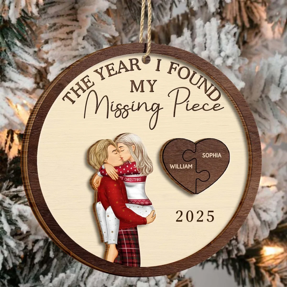 Personalized Wooden Ornament for Couple The Year I Found My Missing Piece Kissing Couples Bridal Shower Wedding Christmas Gifts