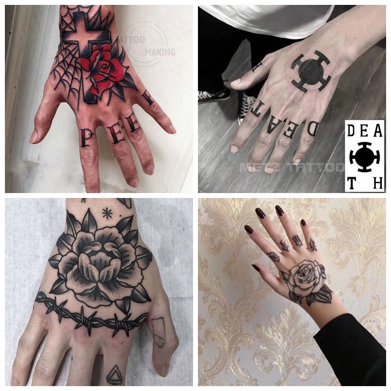 

New Back of Hand Tattoo Stickers Tatouage Temporaire Homme Female Waterproof Spider Web Cross Letters Dark Cool Art Fake Tattoo