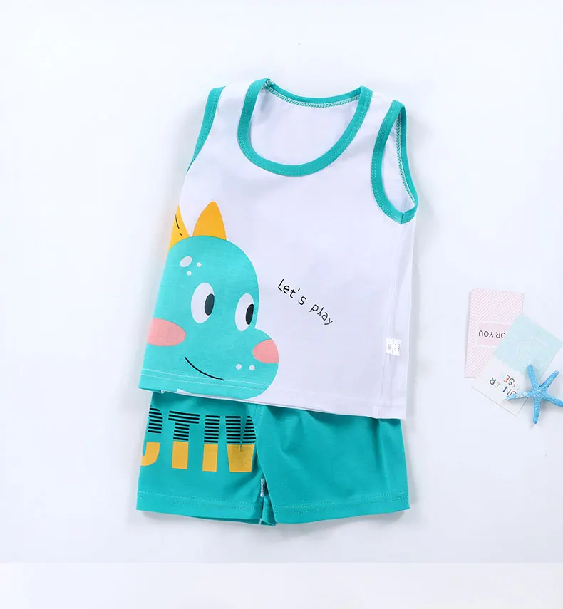 Kinder Sets Kinder Weste Anzug 2PCS Set Sommer Baumwolle T-Shirt Mädchen Shorts Kleidung Kinder Jungen Mädchen Ärmellose Anzug Tragen Tuch – Detail 10