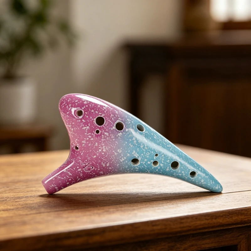 Ocarina de Cerámica de 12 Orificios Multicolor, Estilo Estrellado, Instrumento Musical Orff en Do Alto, con Cordón, Partitura y Bolsa Protectora