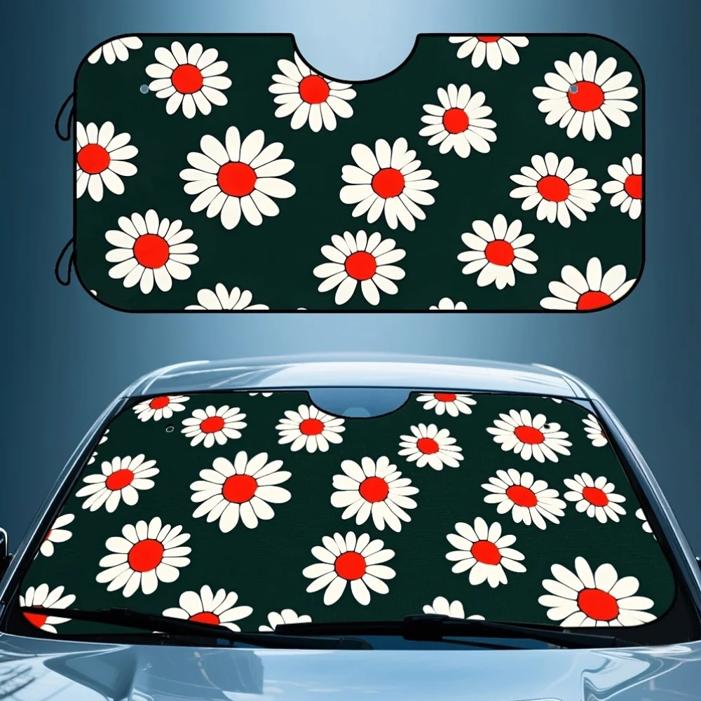 

Цельный складной солнцезащитный козырек с дизайном красной ромашки, подходит для длинных путешествий, парковки на открытом воздухе и повседневного использования.