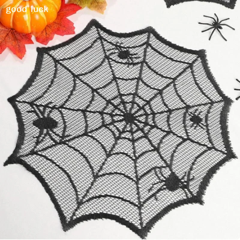 Answer2/4Pcs Spider Web Black Lace Tablecloth Halloween Table Cloth Decorative Placemat Cosplay Spider Silk Party Table Ornamen