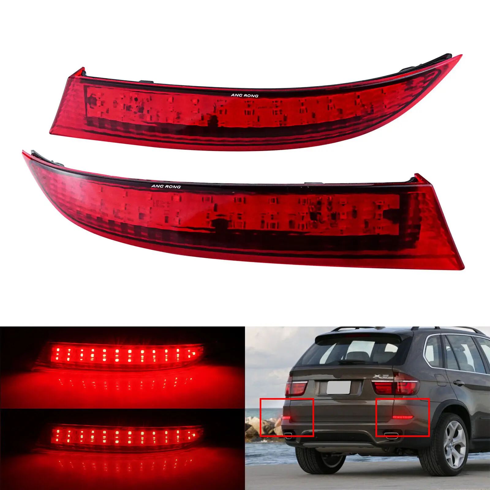 Red Lens LED Rear Bumper Reflector Lamp Brake Stop Light For BMW X5 E70 LCI 2010-2013 except M-Sport