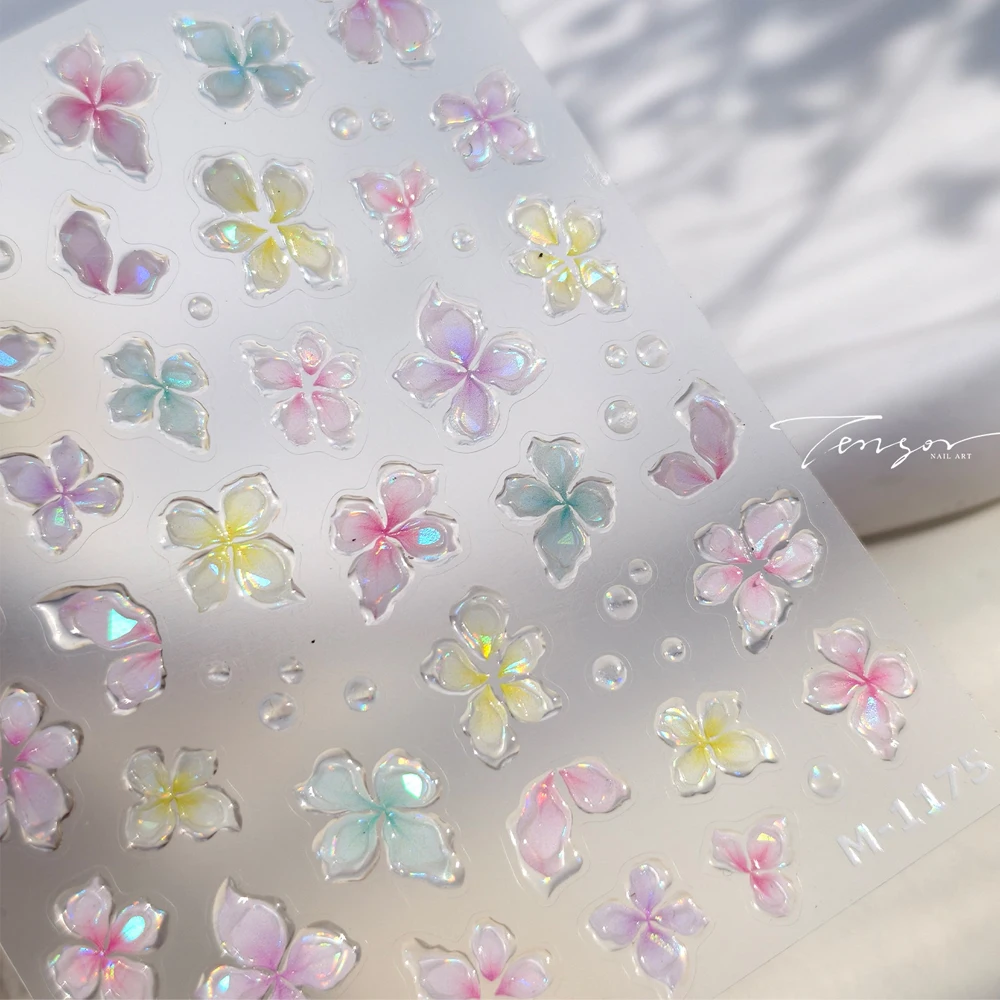 Chic Botanical Flower 5D Nail Art Sticker Nero Bianco Sheer Floral Gold Stamping Petalo in fiore Affascinante adesivo per manicure