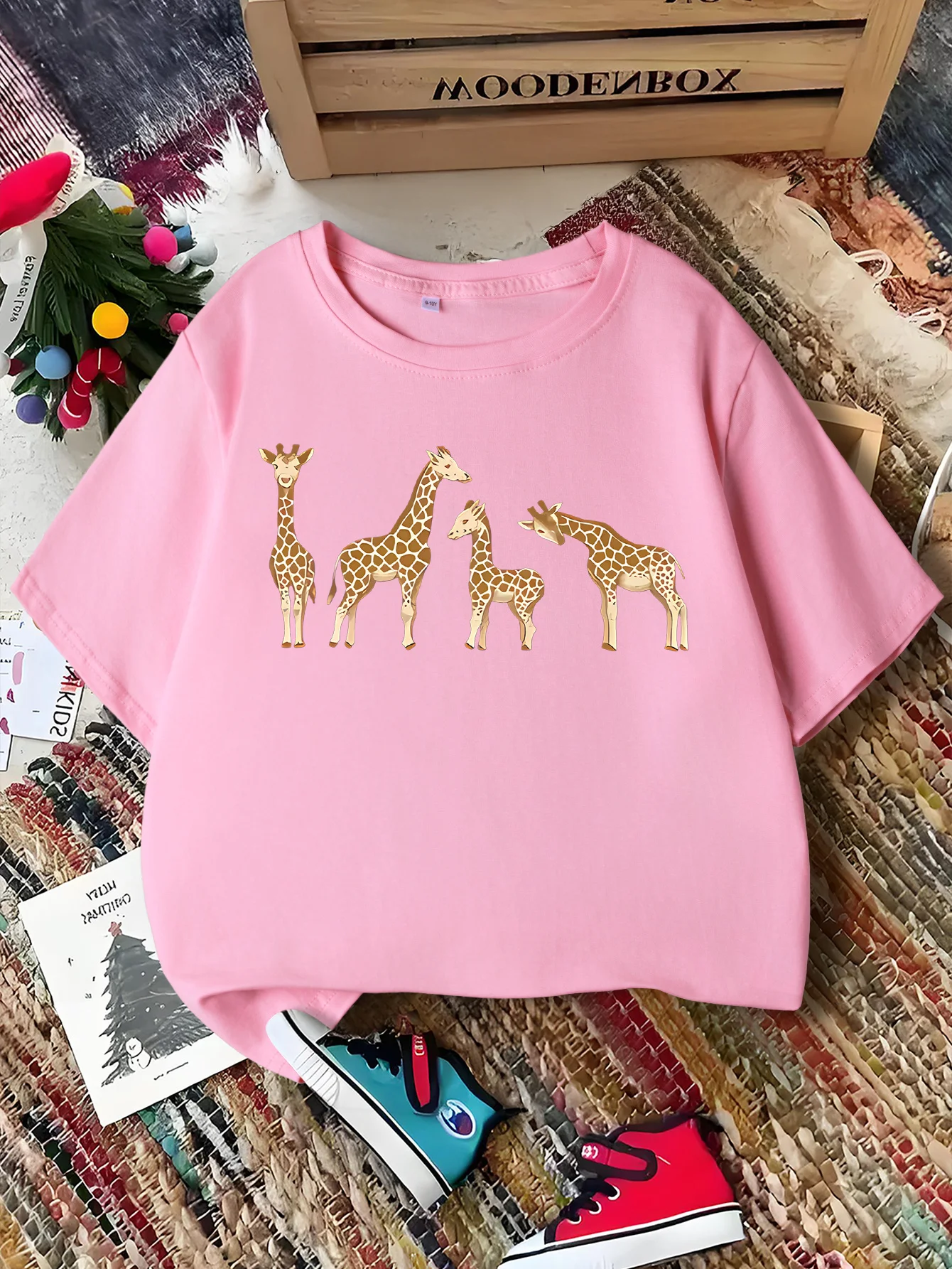 Cute Giraffe Family Animal Print Graphic Kids Tee Boys Girls Family Matching Cotton Crew Neck Short Sleeve Soft Summer Tee