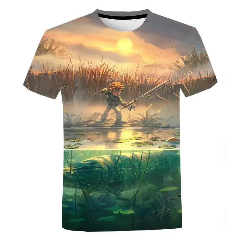 Summer 3d Printed Fishing Short Sleeve Men Casual Fish Tops Tee Outdoor Fishing Shirt