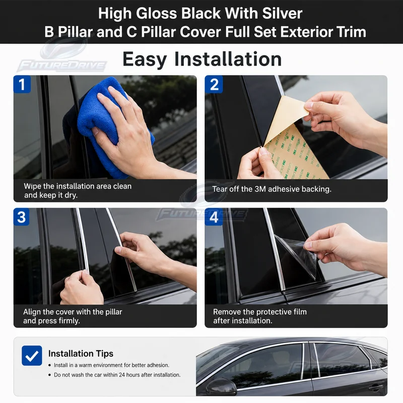 8Pcs Glossy Black Carbon Fiber Car Door Window BC Pillar Post Cover Trim Sticker For Nissan X-Trail T31 2008-2012 Parts - view 6