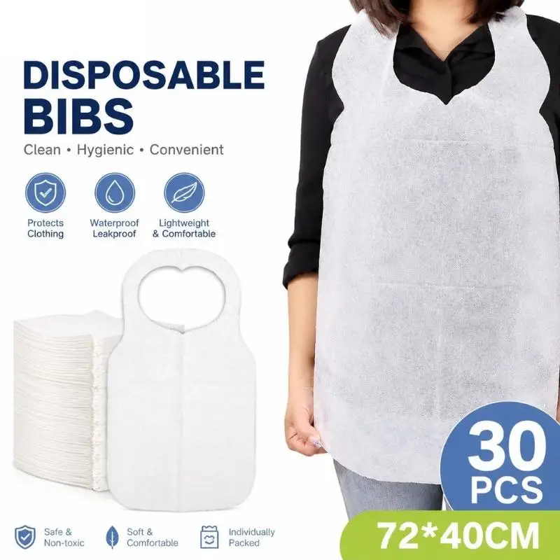 Hot Sale 30Pcs Disposable Adult Apron Non-Woven Waterproof Bib For Lobster Hot Pot Restaurant BBQ Kitchen
