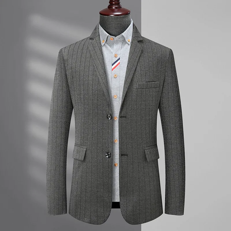 Plus Size Men Striped Blazer Jacket Loose Oversize Casual Suit Coat for Big Tall Fat Guys 2 Button Lapel Spring Autumn Outerwear